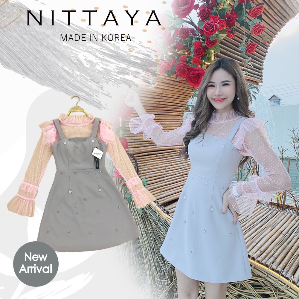 งานป้าย NITTAYA การันตีเสื้อผ้าคุณภาพ ชุดเดรสสั้นสีเทา+เสื้อตัวในสีชมพู ได้ 2 ชิ้น สีเทา น่ารักลงตัว