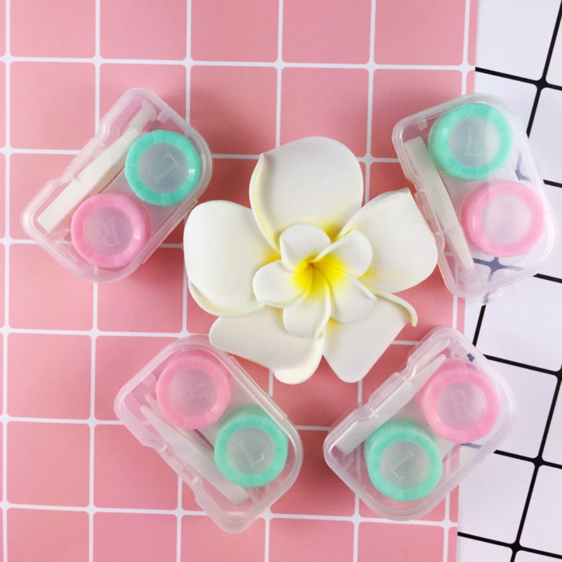 กล่องใส่คอนแทคเลนส์สีสะดวกในการพกพาและจัดเก็บคอนแทคเลนส์สีแบบพกพาที่มีโลโก้ตาซ้ายและขวาและ ทวีซ