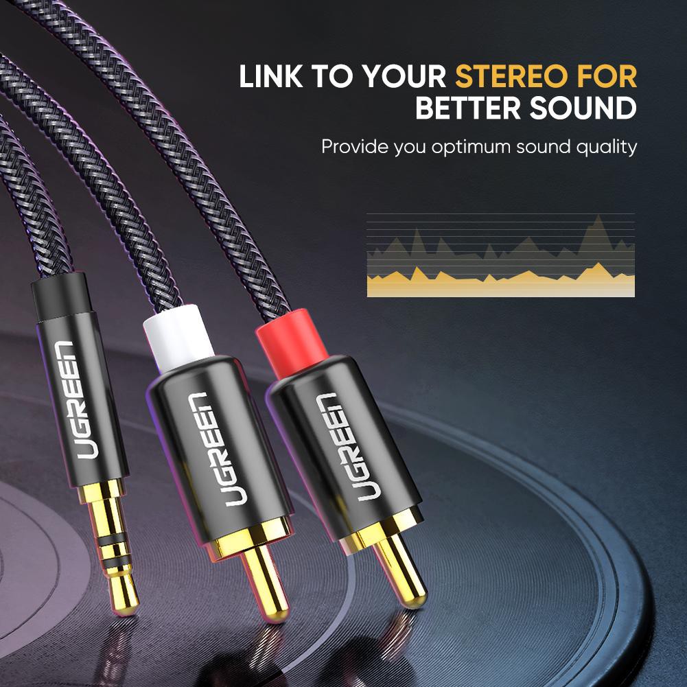 UGreen Audio Cable 3.5mm to RCA สายสัญญาณ Stereo 3.5 to rca สายถัก Nylon Braided