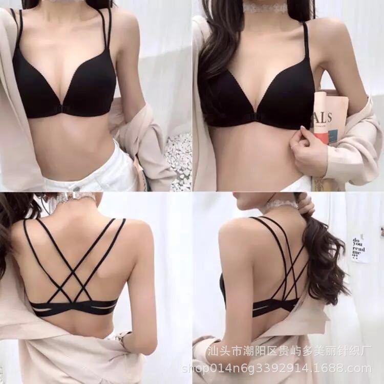 3D Bra บราปีกนก บราเปลี่ยนสาย หน้าอกด้านหน้าที่สะดวกสบายปุ่มปุ่มชนิดตัดขวางชิ้นส่วนเหล็กสามเหลี่ยมรูปถ้ บรา อกชิด