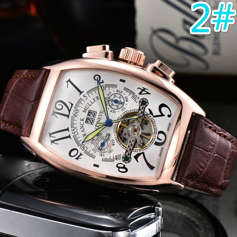 Franck-muller ใหม่ นาฬิกาข้อมืออัตโนมัติ สายหนัง ปฏิทิน สไตล์นักธุรกิจ หรูหรา สําหรับผู้ชาย
