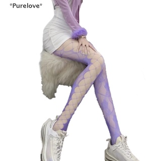 Purelove Womens Long Hollow Out  Pantyhose Candy Color Fishnet Tights Mesh Stockings