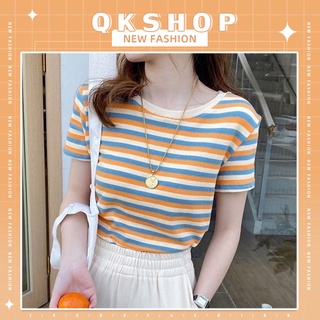 QKshop เสื้อยืดคอกลมลายทาง💜สุดสวยใส่สบายของจริงของดี⚡️สินค้าดีมากๆไม่มีใส่ไม่ได้แล้วนะ🎈