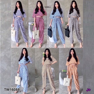 ⚡️🎈ชุดเที่ยว Set 2 ชิ้น เสื้อครอปคอกลม แขนสั้น ชายเย็บยางยืดรูดเอว มาพร้อมกางเกงขายาวเอวสูง