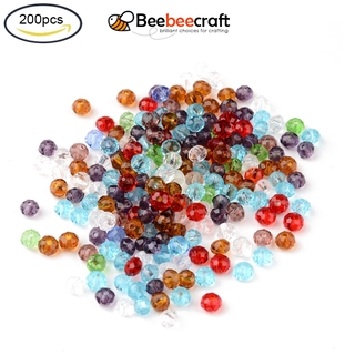 Ready Stock 200pcs Faceted Rondelle Transparent Glass Beads Mixed Color for DIY Crafts