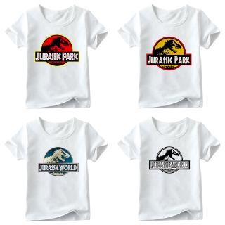 เสื้อยืด พิมพ์ลายการ์ตูน JURASSIC PARK สีขาว สําหรับเด็ก