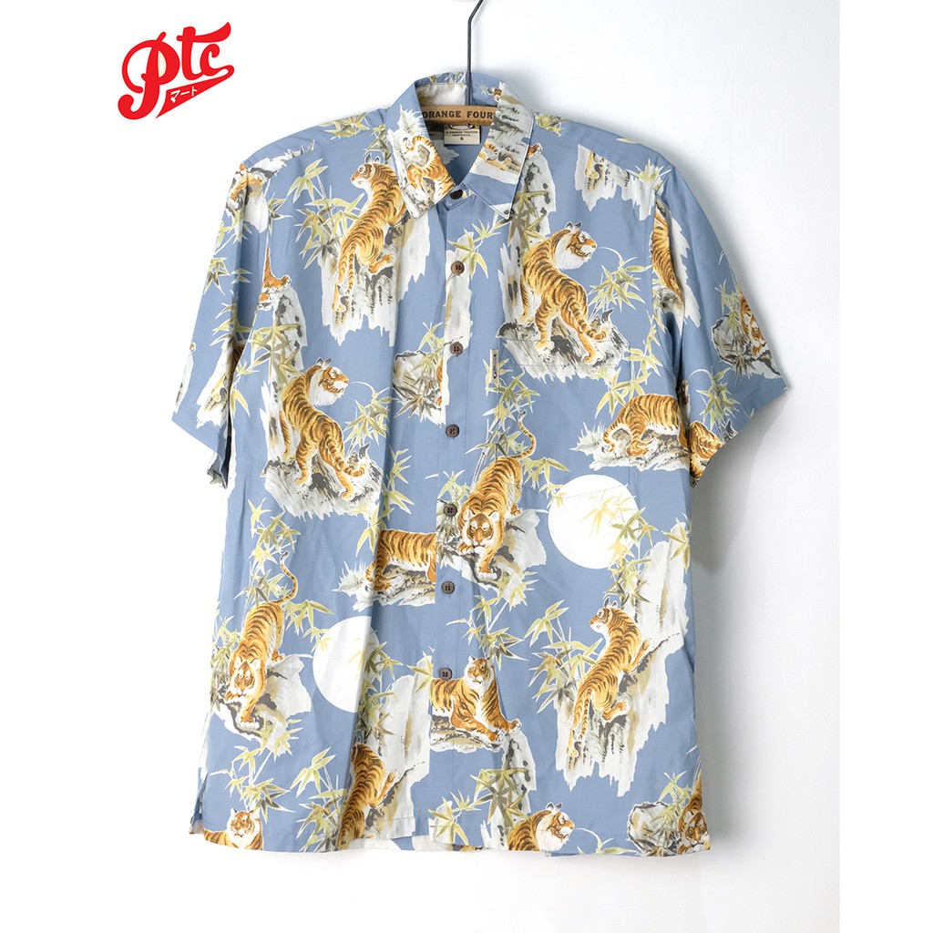 เสื้อฮาวาย GO BAREFOOT 64CR-1821 TIGER FADE BLUE MADE IN USA