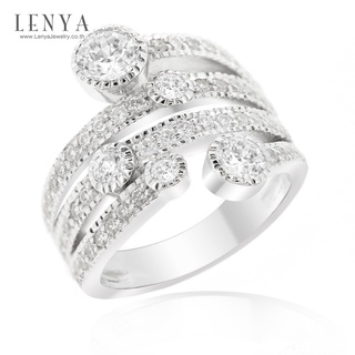 Lenya Jewelry แหวนเพชร DiamondLike แฟชั่นดีไซน์ ระยิบระยับด้วยเพชรที่มากถึง 57 เม็ด บนตัวเรือนเงินแท้ชุบทองคำขาว