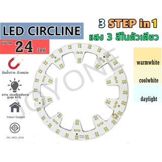 แผงไฟแม่เหล็ก LED CIRCLE MODULE 3STEP 3สีในหลอดเดียว แบบใหม่สว่างกว่าเดิม แผงวงจรแอลอีดีกลม โคมไฟเพดาน24wเปลี่ยนสีได้