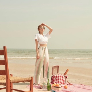 lookbook madison pants - gentle swirl กางเกงขายาวพิมพ์ลายสีเขียว lookbooklookbook