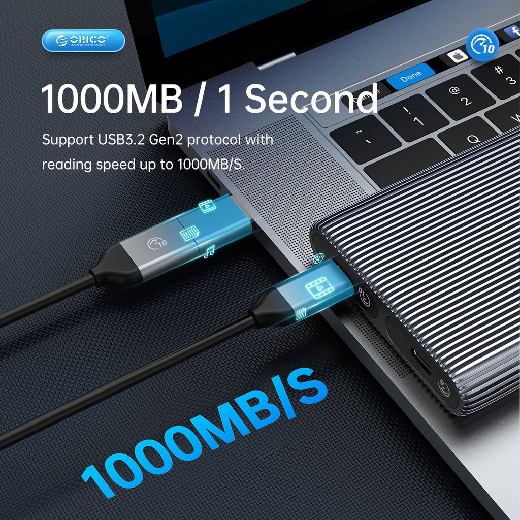 Orico ฮาร์ดไดรฟ์ภายนอก อะลูมิเนียม USB C Gen2 10Gbps เป็น M.2 NVME SATA รองรับฮาร์ดไดร์เวอร์ M.2 SSD M Key 2230 2242 2260 2280 ถึง 8TB(AM2C3-2SN)