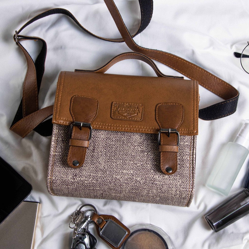 PU Leather Sack (mini square) ลายกระสอบหนังฝาหนัง กระเป๋าสะพายข้าง ...