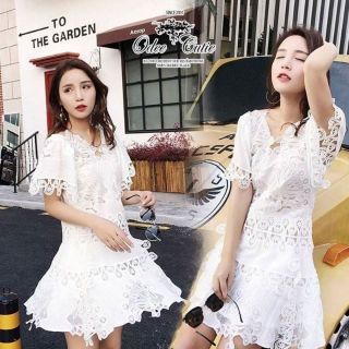 Odee&amp;Cutie
White lace dress
เดรสสีขาวตกแต่งด้วยลูกไม้ลายฉลุ ดูดี ใส่ได้หลายโอกาส