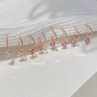 SissyJewelry // ต่างหูเงินแท้ รุ่น Mini twist drop ประดับพลอยหัวใจ 5mm (rosegold-plated)