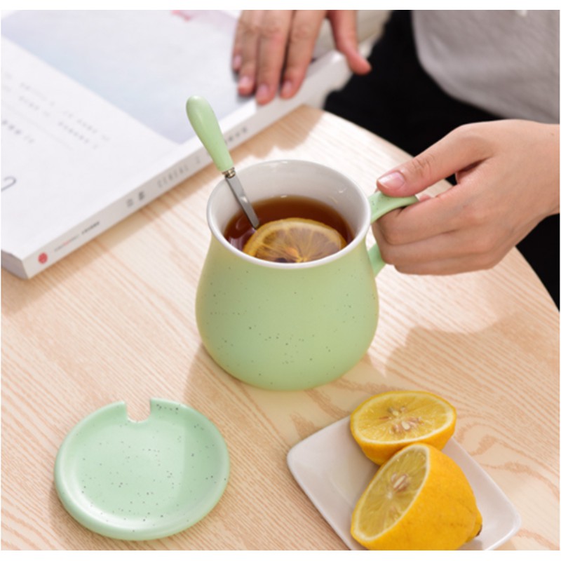 แก้วเซรามิก ถ้วยกาแฟ ฝาปิดเเถมช้อน ชุดเซ็ทน่ารัก 02 - รูปที่ 3