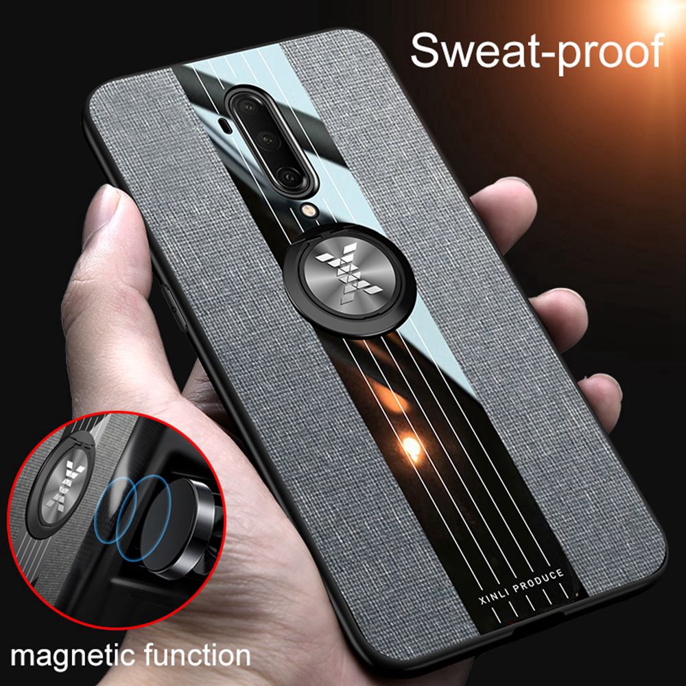 Fashion Woven Cloth Casing OnePlus 7T Pro Soft TPU Cover OnePlus7T Magnetic Car Finger Ring Holder Case
