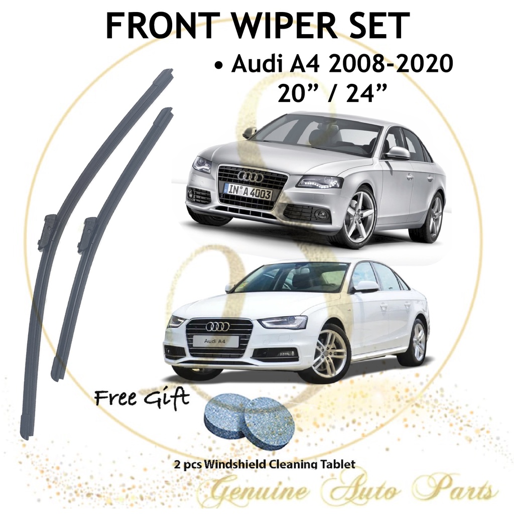 Audi A4 2008-2020 B8 B9 8K JAPAN TECHNOLOGY WIPER BLADE SET 20 / 24 ฟรี WINDSHIELD CLEANING 2 เม็ด