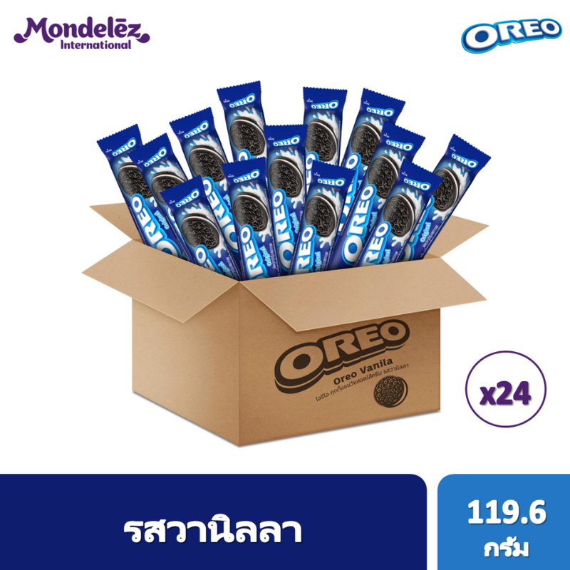 [ยกลัง 24 ชิ้น] Oreo โอรีโอ คุกกี้แซนวิชสอดไส้ครีม รสวานิลลา 119.6 กรัม