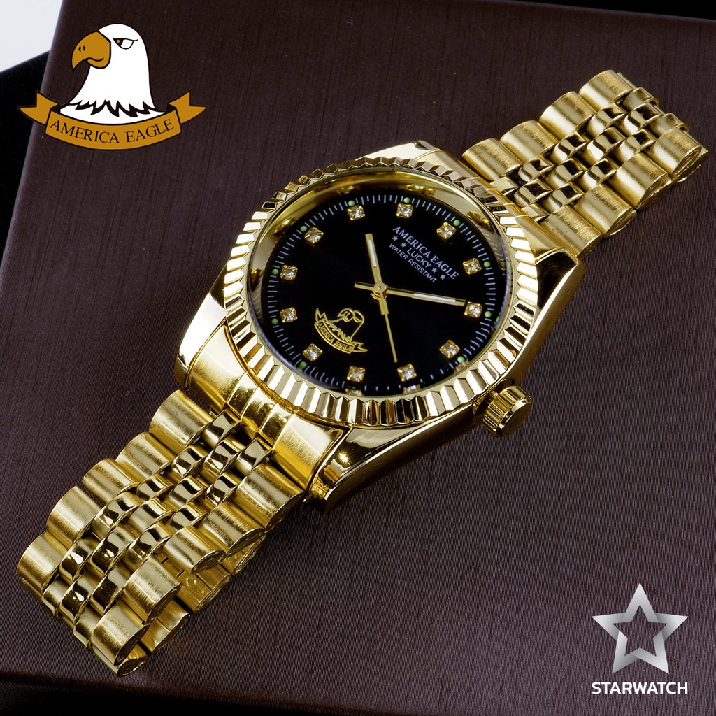 №✢AMERICA EAGLE นาฬิกาข้อมือสุภาพบุรุษ สายสแตนเลส รุ่น AE001G - GOLD/BLACK