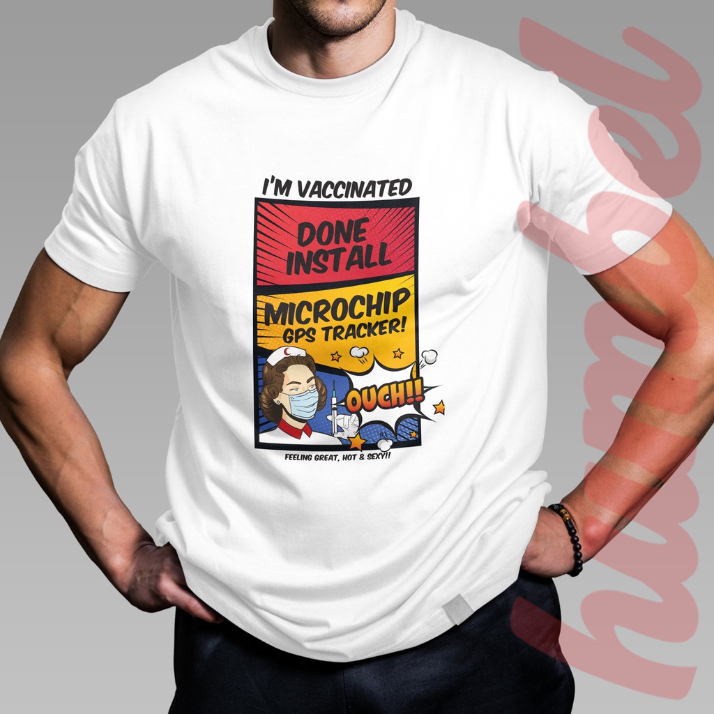 เสื้อยืด พิมพ์ลาย I'm Vaccinated Baju Lelaki Covid19 Vaksin Vaccine Mask Pfizer Sinovac Astra Zeneca