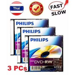 แผ่น Philips Mini DVD-RW ( ชนิด ลบ แล้ว เขียนใหม่ ได้ ) เวลา 30 นาที สำหรับกล้อง DVD HandyCam 3 แผ่น