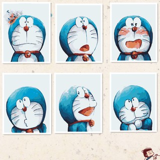 40*50 cm  DIY ภาพวาดสีน้ำมัน ภาพระบายสีตามตัวเลข Paint By Numbers doraemon expression