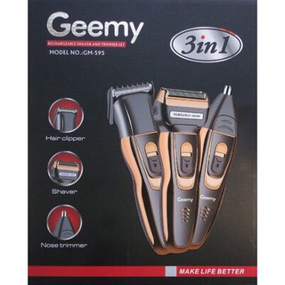 Geemy GM-595. ชุดปัตเลี่ยนไร้สาย 3in1 ตัดขนจมูก+ตัดผม+โกนขน คุ้มสุดๆ multi-purpose razor - charging clippers
