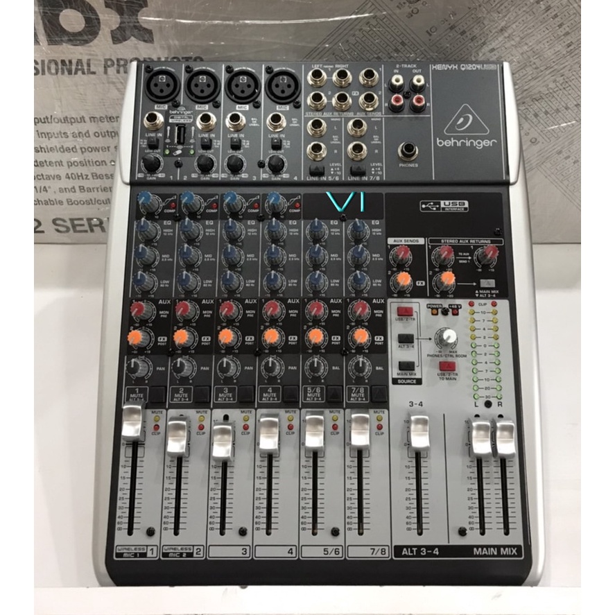 Behringer XENYX Q1204USB มิกเซอร์แบบอนาล็อค Bus Premium 12-input, 2/2-bus mixer with 60mm faders, 3-