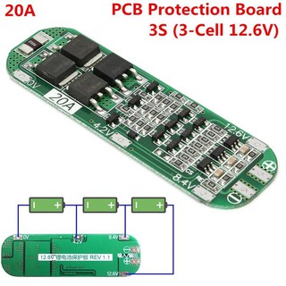 บอร์ดโมดูลชาร์จลิเธียม 3S 20A Li-ion 18650 PCB BMS 12.6V เซลล์ 64x20x3.4 มม.