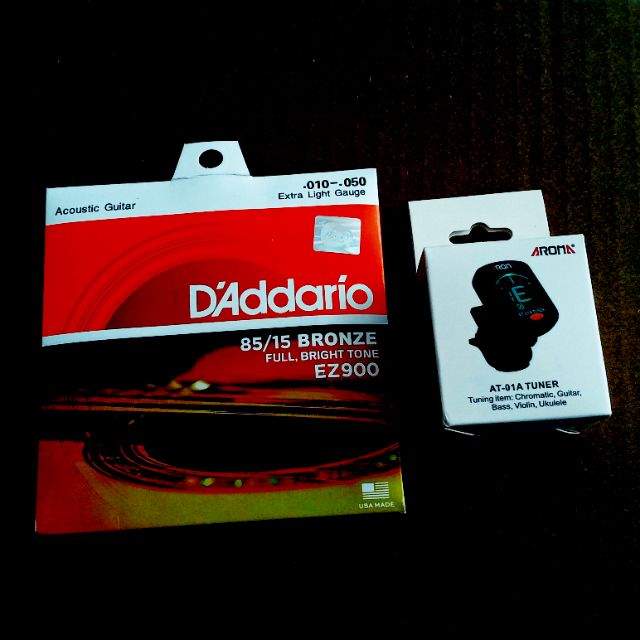 สายชุดกีตาร์โปร่ง Daddario010 +Aroma  Tuner AT-101