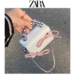 Zara กระเป๋าสะพายไหล่ แต่งสายโซ่คล้อง ขนาดเล็ก สีดํา สีชมพู สําหรับผู้หญิง