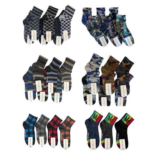 Topsox12คู่ ถุงเท้าผู้ชายข้อกลาง ข้อสั้น ลายsport ผ้าหนางานไทย