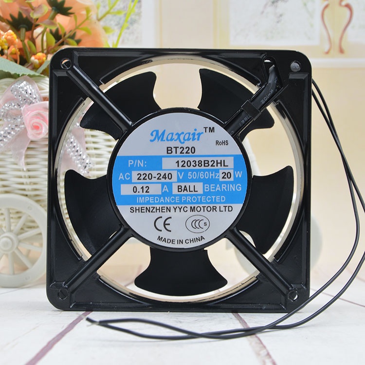Maxair BT220 12038S2HL AC Cooling Fan – 120x38mm – 220-240V 20W 0.12A – 2-Wire – Open Box