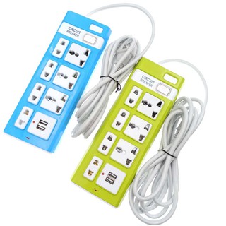 ASMMUNA ปลั๊กไฟ 7ช่อง 2USB สาย3เมตร มีปุ่มเปิด/ปิด 3ตา3ช่อง2ตา4ช่อง NO.004U