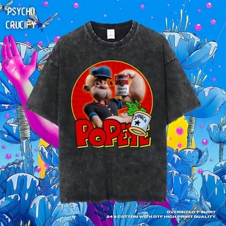 เสื้อยืด ขนาดใหญ่ พิมพ์ลาย Psycho Crucify Popeye | หินล้างทําความสะอาด | เสื้อยืด ลายการ์ตูน | เสื้อยืด ขนาดใหญ่ | สไตล์