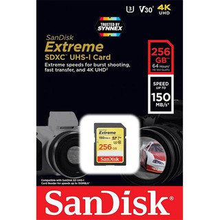 SanDisk Extreme SDXC SDCard 256GB ความเร็วอ่าน 150MB/s เขียน 70MB/s (SDSDXV5_256G_GNCIN) แซนดิส เอสดีการ์ด กล้องDSLR