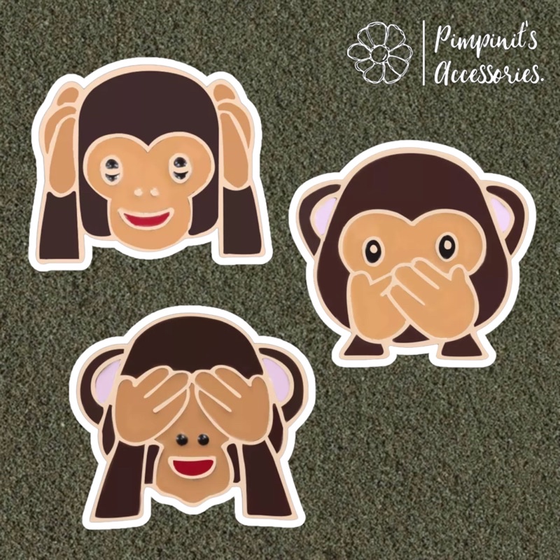 ✿ ร้านในไทยพร้อมส่ง : เข็มกลัดเซ็ทแก๊งลิง 3 ตัว | 3 Monkeys Enamel Brooch Pin Set.