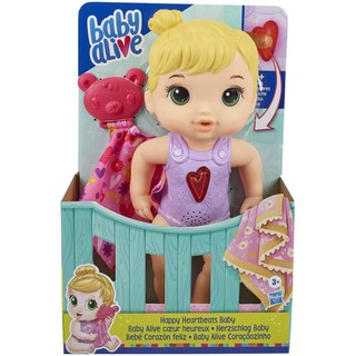 Hasbro Baby Alive Happy Heartbeats Baby Doll, Responds to Play with 10+ Sounds and Blinking Heart ตุ๊กตาเบบี้อะไลพ์