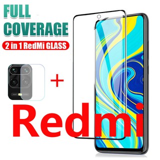 ฟิล์มโทรศัพท์ กระจกนิรภัย เต็มหน้าจอ พร้อมฟิล์มเลนส์กล้อง สำหรับ Xiaomi Redmi 9A Note 9S 9 Pro 8 8A 8T Redmi 9T Redmi note 10 pro POCO X3 Pro/POCO X3 2 ชิ้น/ชุด