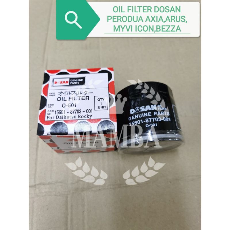 กรองน้ํามันเครื่อง DOSAN PERODUA AXIA,BEZZA,ARUS,MYVI ICON NEW [15601-87703][15601-00R02]