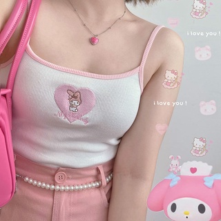 SANRIO เสื้อกล้ามสั้น ปักลายเมโลดี้ ซานริโอ้ สไตล์ญี่ปุ่น แฟชั่นฤดูร้อน สําหรับเด็กผู้หญิง