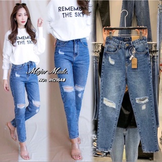 JH2164#S-XL#ยีนส์ทรงบอยแต่งขาด