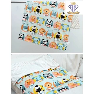 C0021 ผ้าห่ม ปุ่มดอทมิงค์ 1ฝั่งดอทขนมิ้งค์ อีก1ฝั่งผ้าCottonพิมพ์ลาย กันสะดุ้ง ปุ่มบนเนื้อผ้าเสริมสร้างพัฒนาการของเด็ก