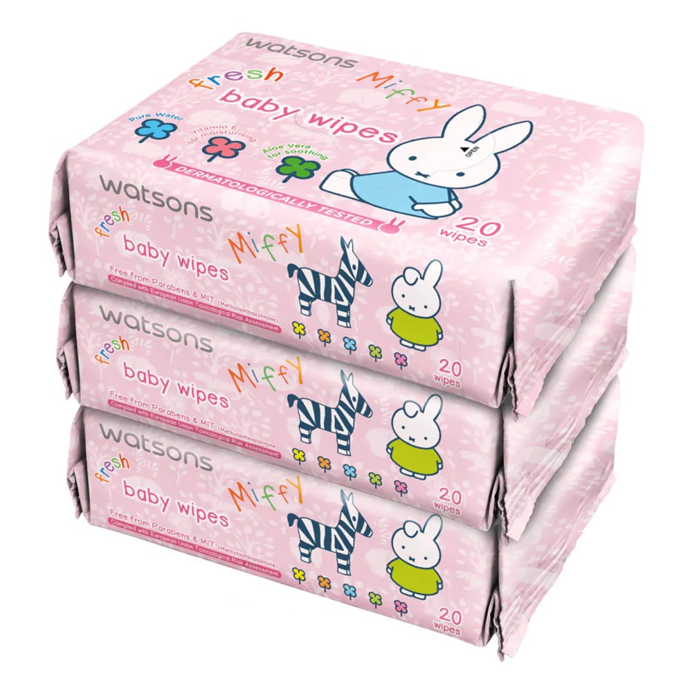 ทิชชู่เปียก กระดาษเปียก แผ่นเช็ดทำความสะอาด Watson Baby Wipe ผสมอะโลเวร่า Vit-E ใช้ได้กับผิวเด็กทารก