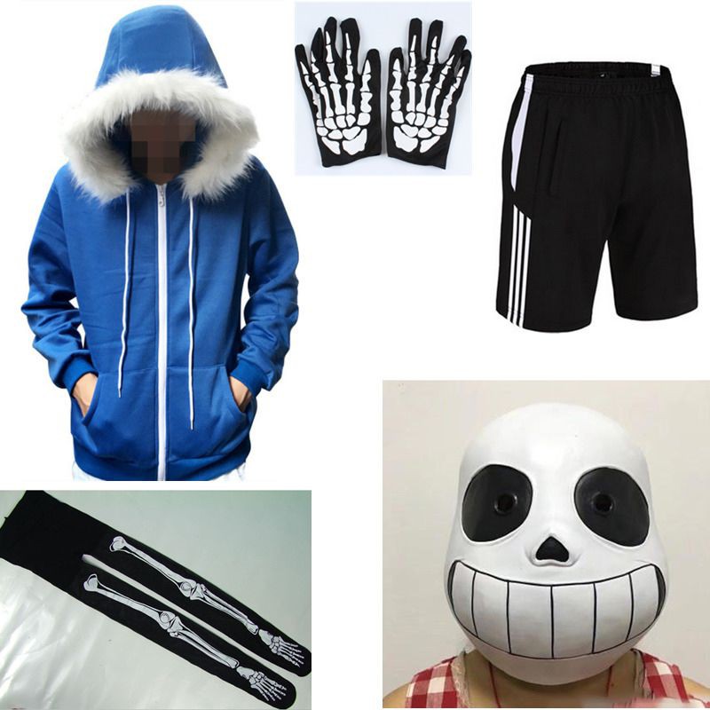 Game Undertale Sans Cosplay Costume Hoodie Shorts Stocking Mask Gloves Halloween