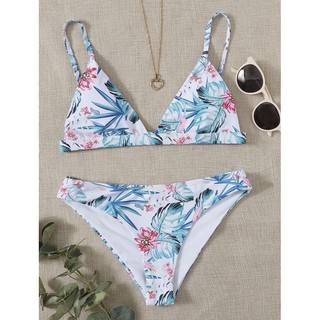 Size S New! Bikini white tropical set พร้อมส่ง