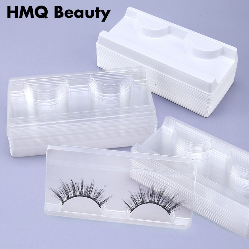 ถาดพลาสติกใส ทรงสี่เหลี่ยมผืนผ้า ขนาด 25 มม. สีขาว สําหรับวางขนตาปลอม 20 50 ชิ้น