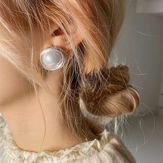 Round Faux Pearl Decor Stud Earrings ต่างหูมุก