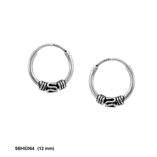 SILVER THAI 925 sterling silver 12 mm bali hoop earrings ต่างหูเงินแท้บาหลีแบบห่วงขนาด12mm