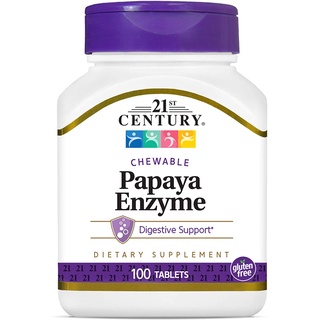 (ของแท้ พร้อมส่ง!) 21st Century, Papaya Enzyme, Chewable, 100 Tablets